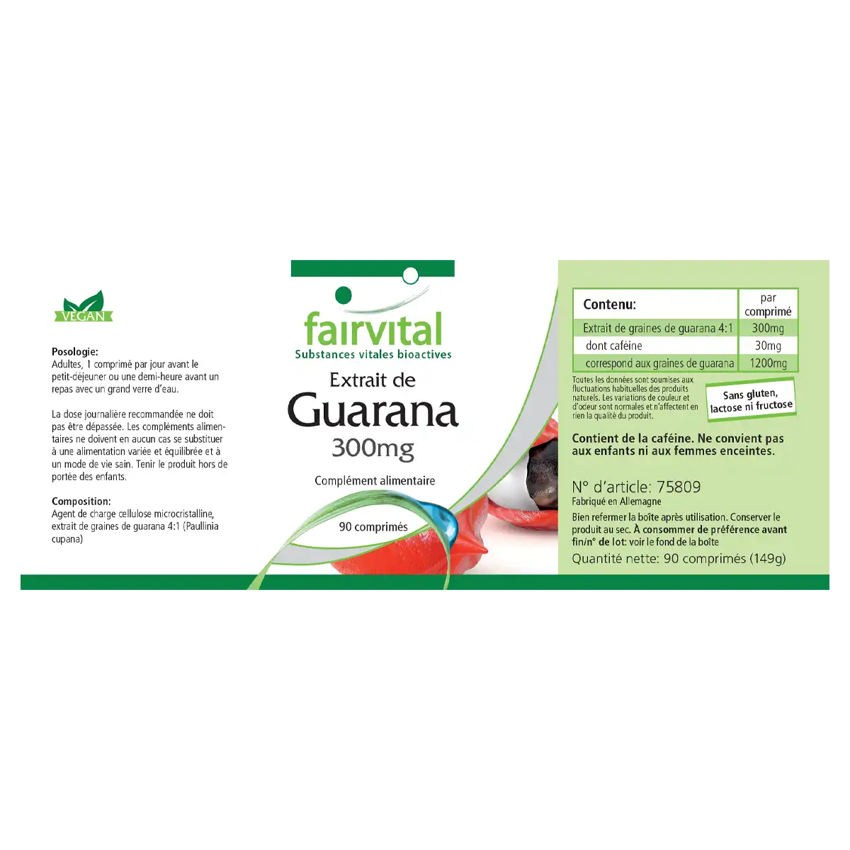 Guarana extract 300mg - 90 tablets