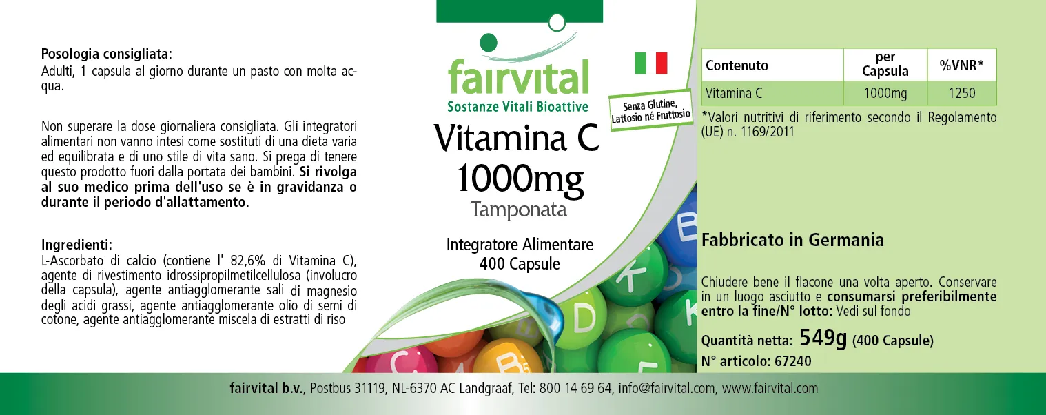 Vitamine C 1000mg en forme tamponnée – 400 gélules