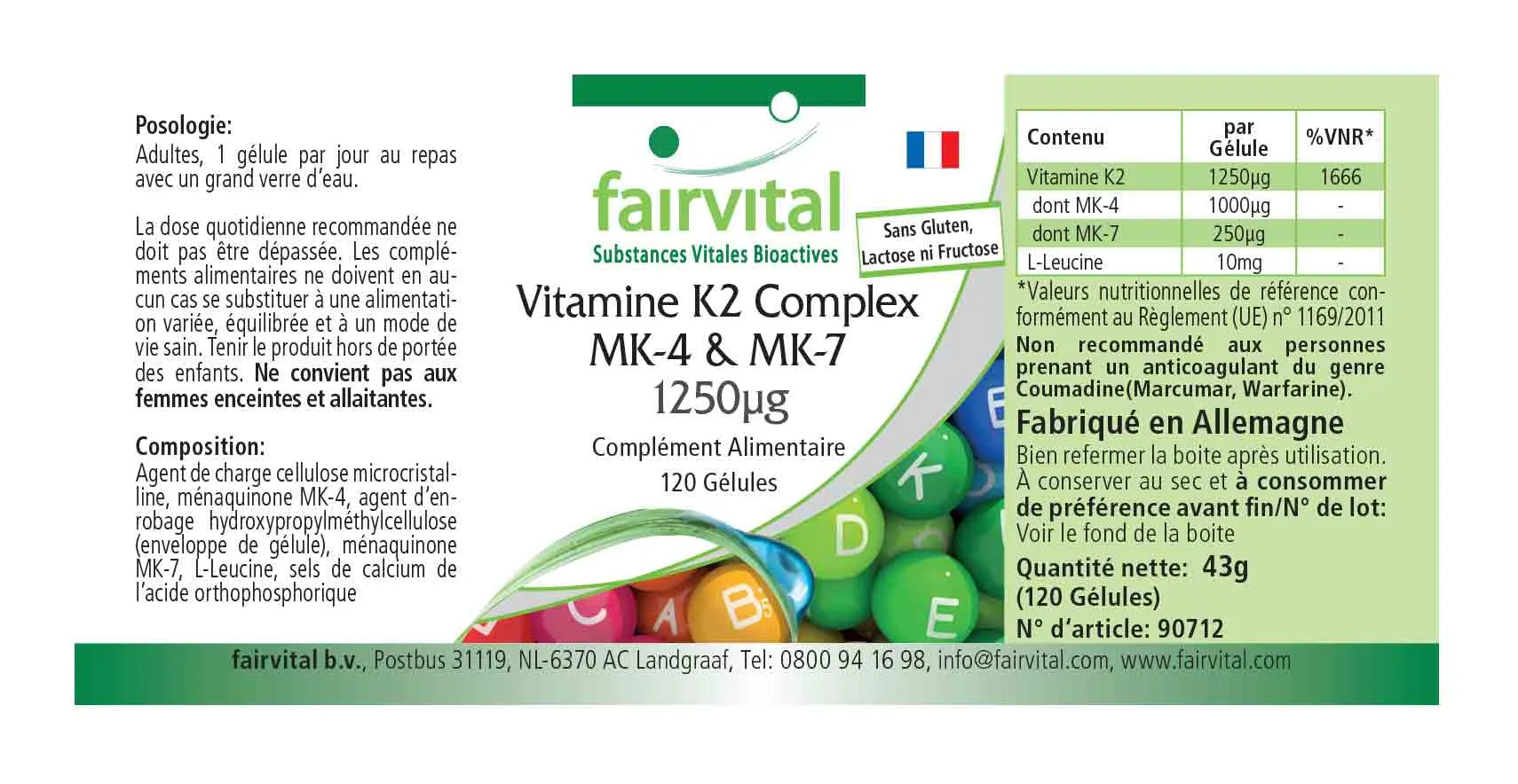 Vitamin K2 complex MK-4 & MK-7 1250µg – 120 capsules