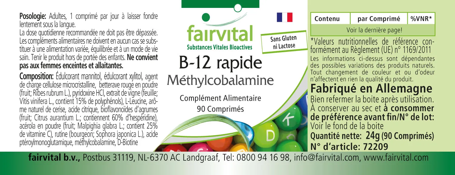 Vitamine B-12 Méthylcobalamine - 90 comprimés