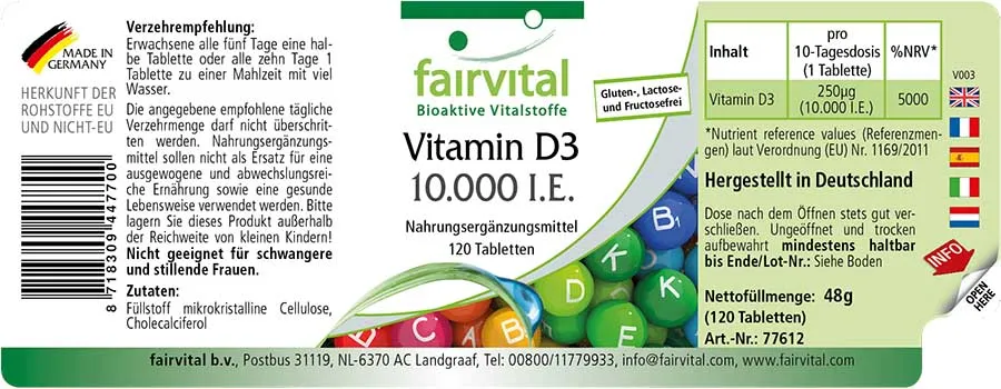 Vitamine D3 10000 I.U. - 120 tabletten