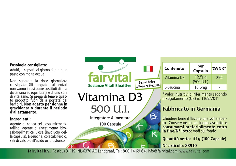 Vitamin D3 500 I.U. – 100 capsules