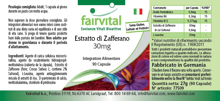 Estratto di zafferano 30mg - 90 capsule