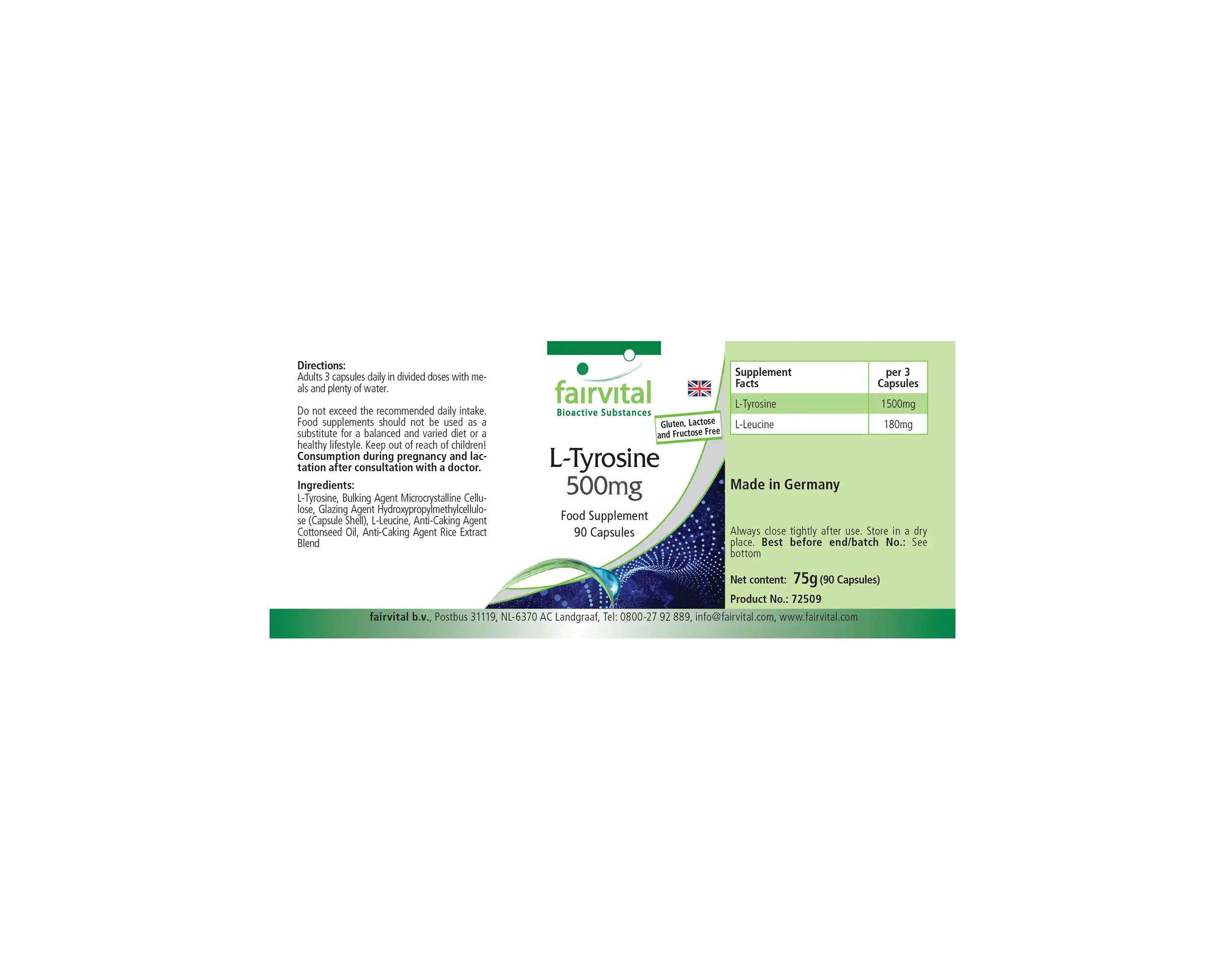 L-Tyrosin 500mg - 90 Kapseln - Hochdosiert und Vegan | Fairvital