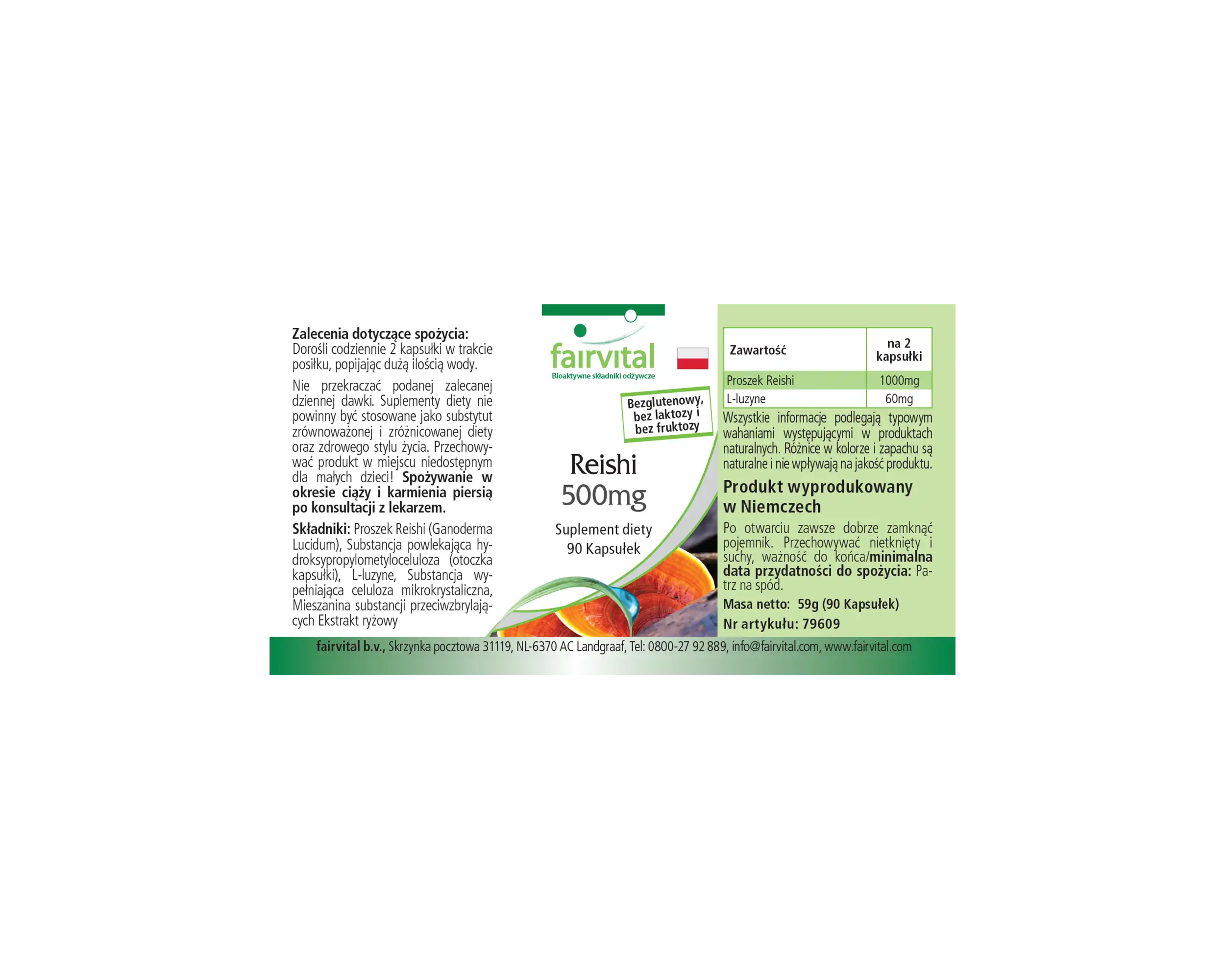 Reishi 500mg - 90 Kapseln - Ganoderma lucidum Pilzpulver - Hochdosiert und Vegan | Fairvital