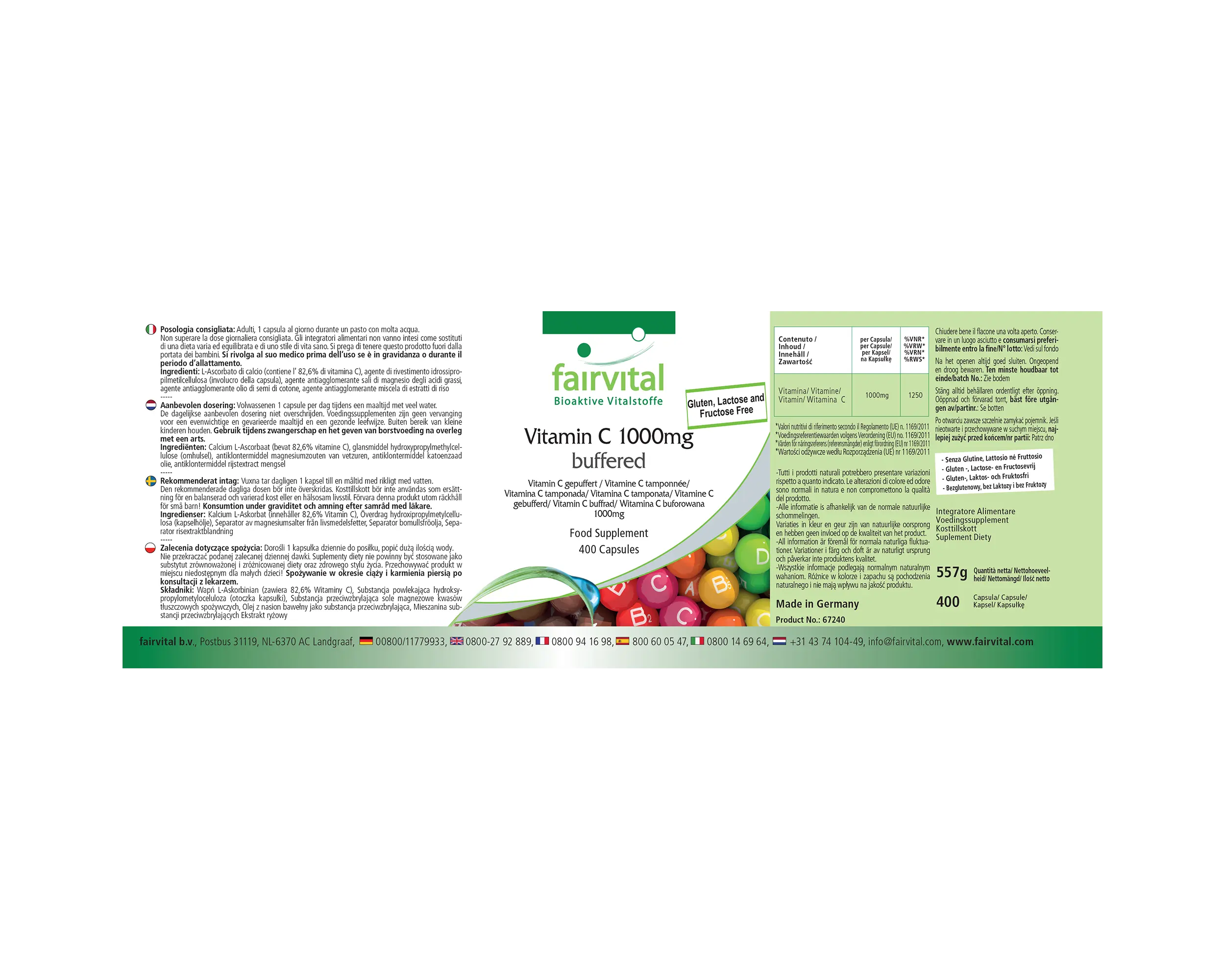 Vitamin C 1000mg gepuffert - 400 Kapseln - für Immunsystem, Kollagenbildung uvm. | Fairvital Vitamin C 1000mg gepuffert - 400 Kapseln - für Immunsystem, Kollagenbildung uvm. | Fairvital
