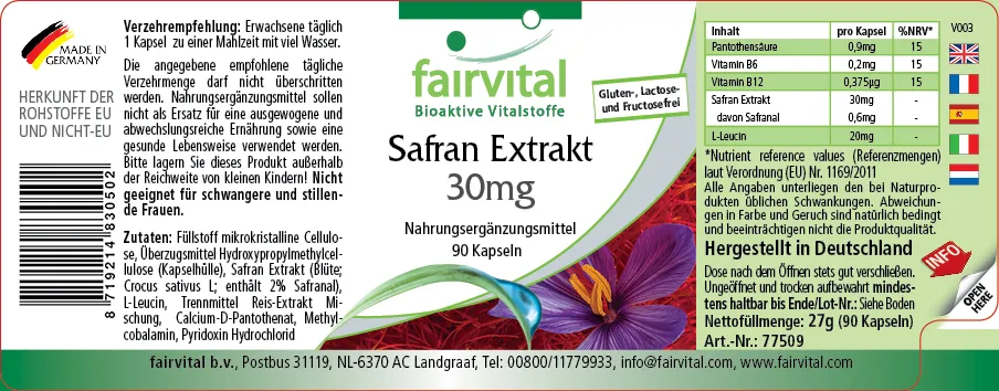 Safran Extrakt 30mg - 90 Kapseln