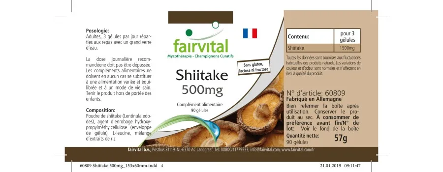 Shiitake 500mg - pure paddenstoel - 90 capsules