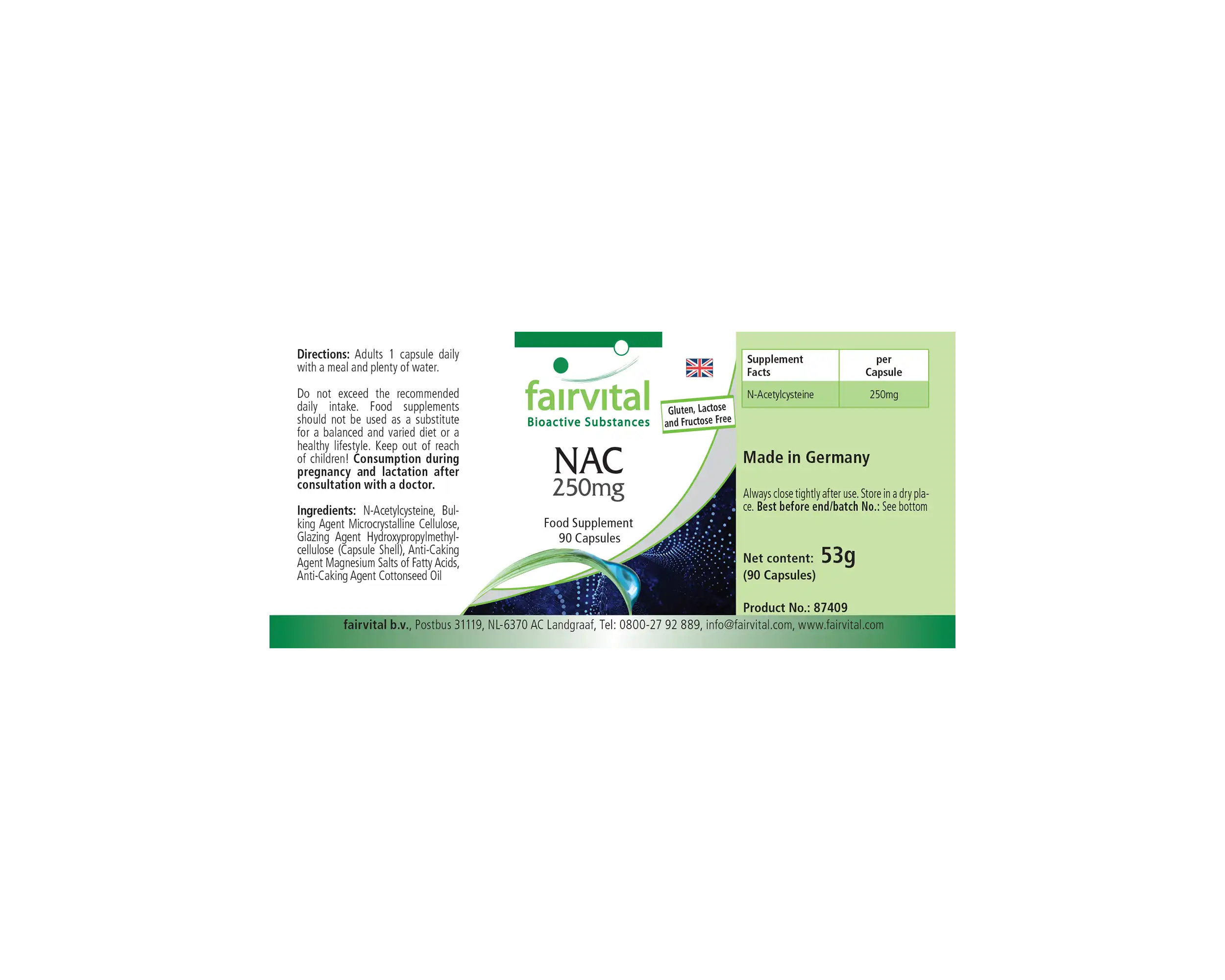 NAC 250mg - 90 Kapseln - N-Acetyl-Cystein - Aminosäure - Vegan | Fairvital