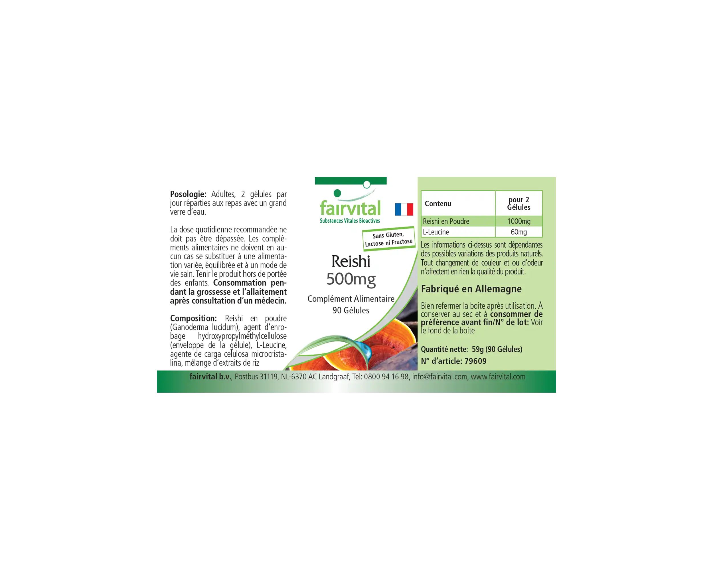 Reishi 500mg - 90 Kapseln - Ganoderma lucidum Pilzpulver - Hochdosiert und Vegan | Fairvital