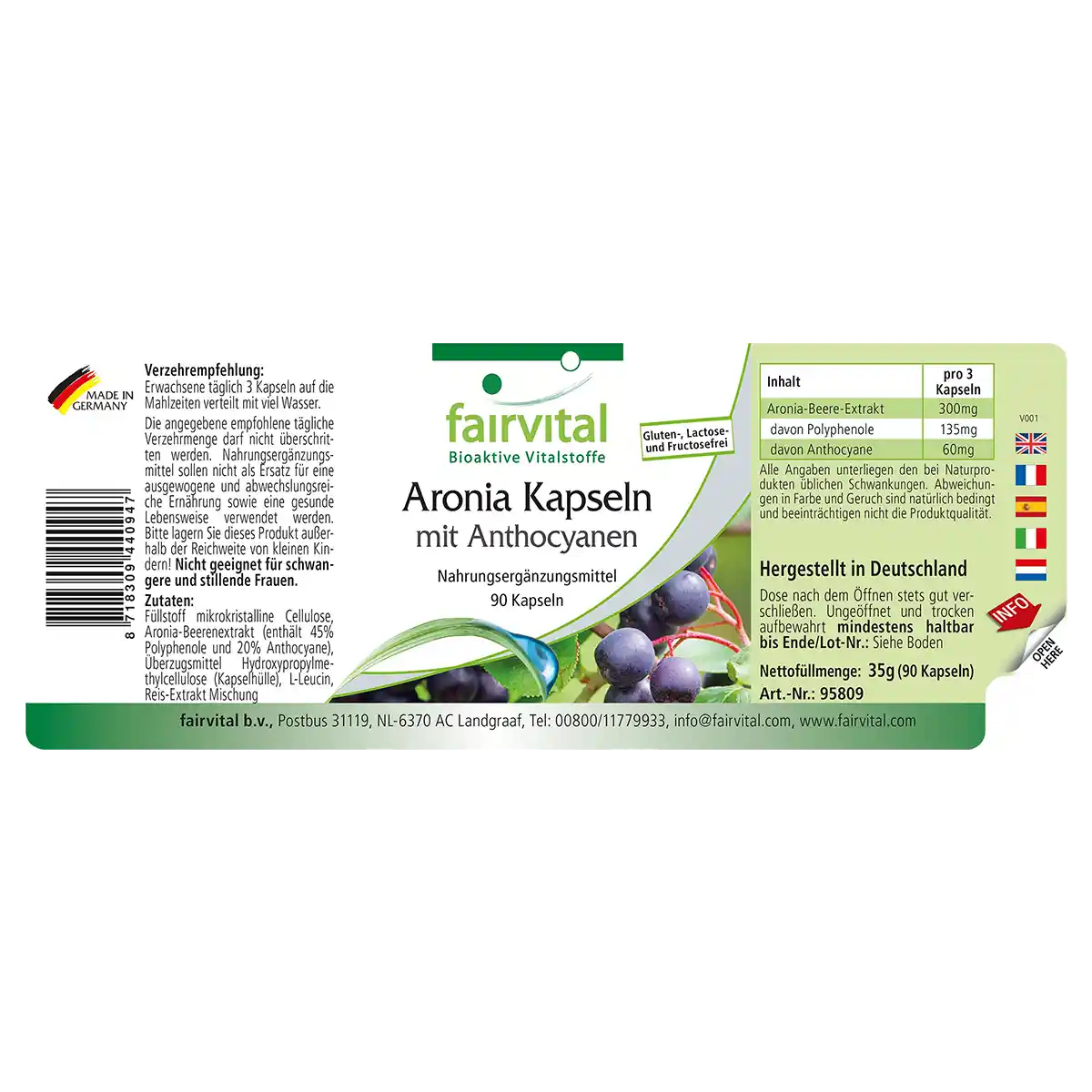 Aronia Kapseln mit Anthocyanen - mit 20% Anthocyanen & 45% Polyphenolen - Hochdosiert und Vegan | Fairvital Aronia Kapseln mit Anthocyanen - mit 20% Anthocyanen & 45% Polyphenolen - Hochdosiert und Vegan | Fairvital