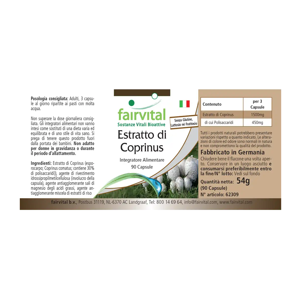 Coprinus Extrakt 500mg - 90 Kapseln - Schopftintling Kapseln - Coprinus comatus (Spargelpilz) - 30% Polysaccharide| Fairvital Coprinus Extrakt 500mg - 90 Kapseln - Schopftintling Kapseln - Coprinus comatus (Spargelpilz) - 30% Polysaccharide| Fairvital