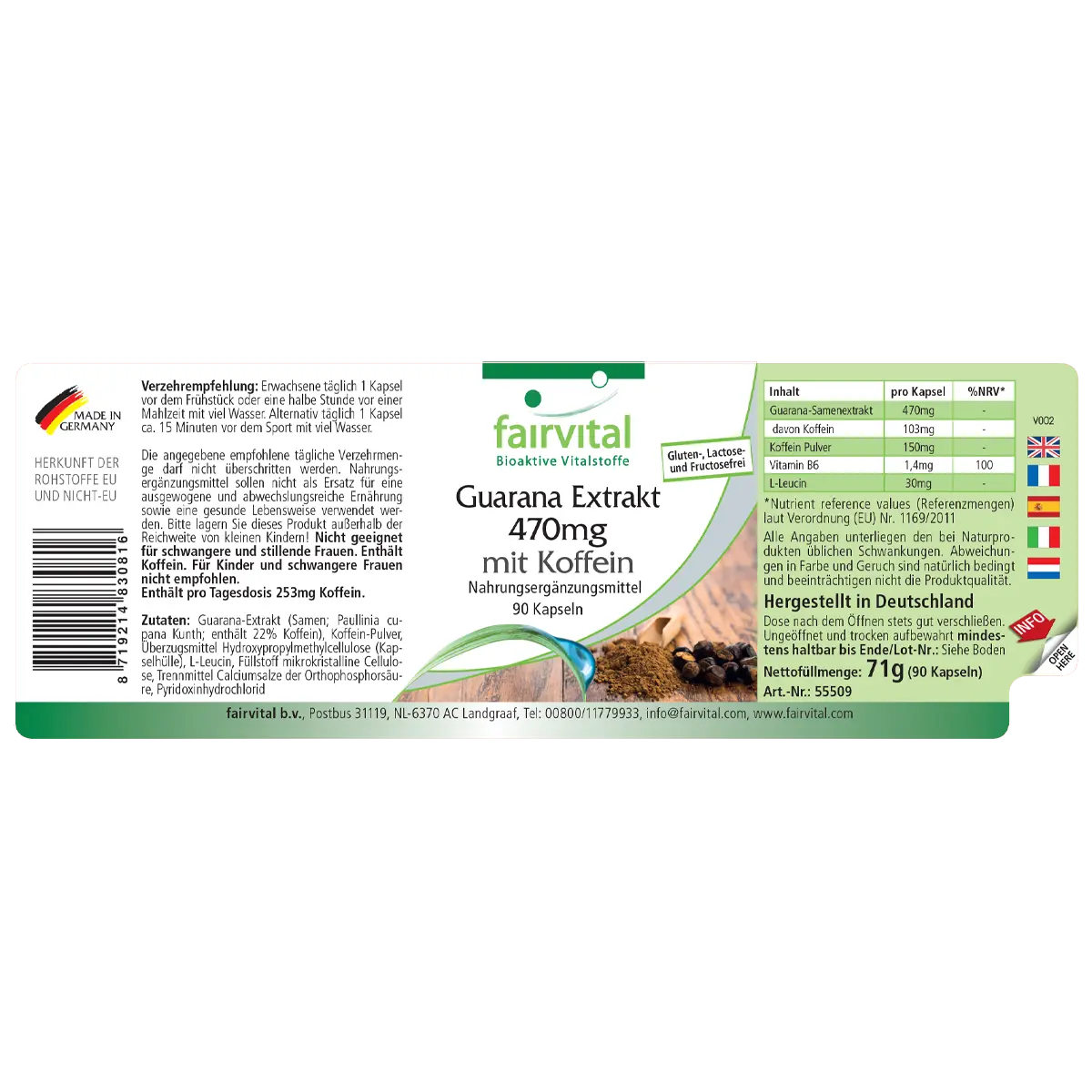 Guarana Extrakt 470mg mit Koffein - 90 Kapseln - Hochdosiert und Vegan | Fairvital Guarana Extrakt 470mg mit Koffein - 90 Kapseln - Hochdosiert und Vegan | Fairvital