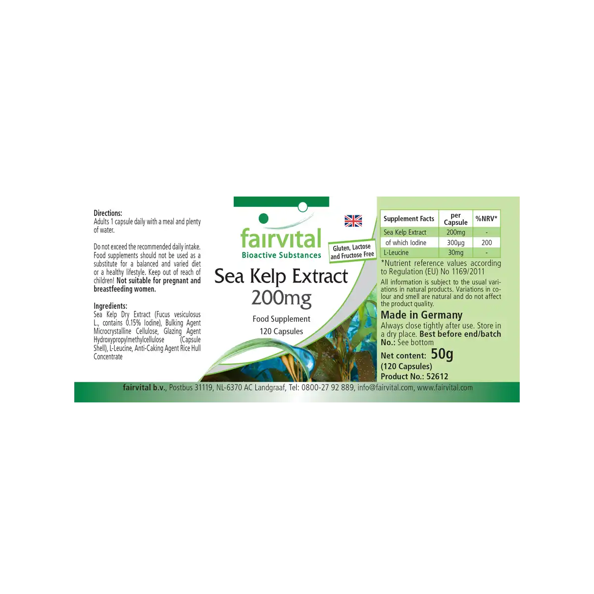 Kelp-Extrakt 200mg - 120 Kapseln - mit Jod - für Schilddrüse, Nervensystem, Haut uvm. | Fairvital Kelp-Extrakt 200mg - 120 Kapseln - mit Jod - für Schilddrüse, Nervensystem, Haut uvm. | Fairvital