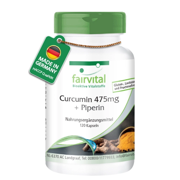 Curcumin + Piperin - 120 Kapseln - Kurkuma Kapseln - Hochdosiert und Vegan | Fairvital Curcumin + Piperin - 120 Kapseln - Kurkuma Kapseln - Hochdosiert und Vegan | Fairvital