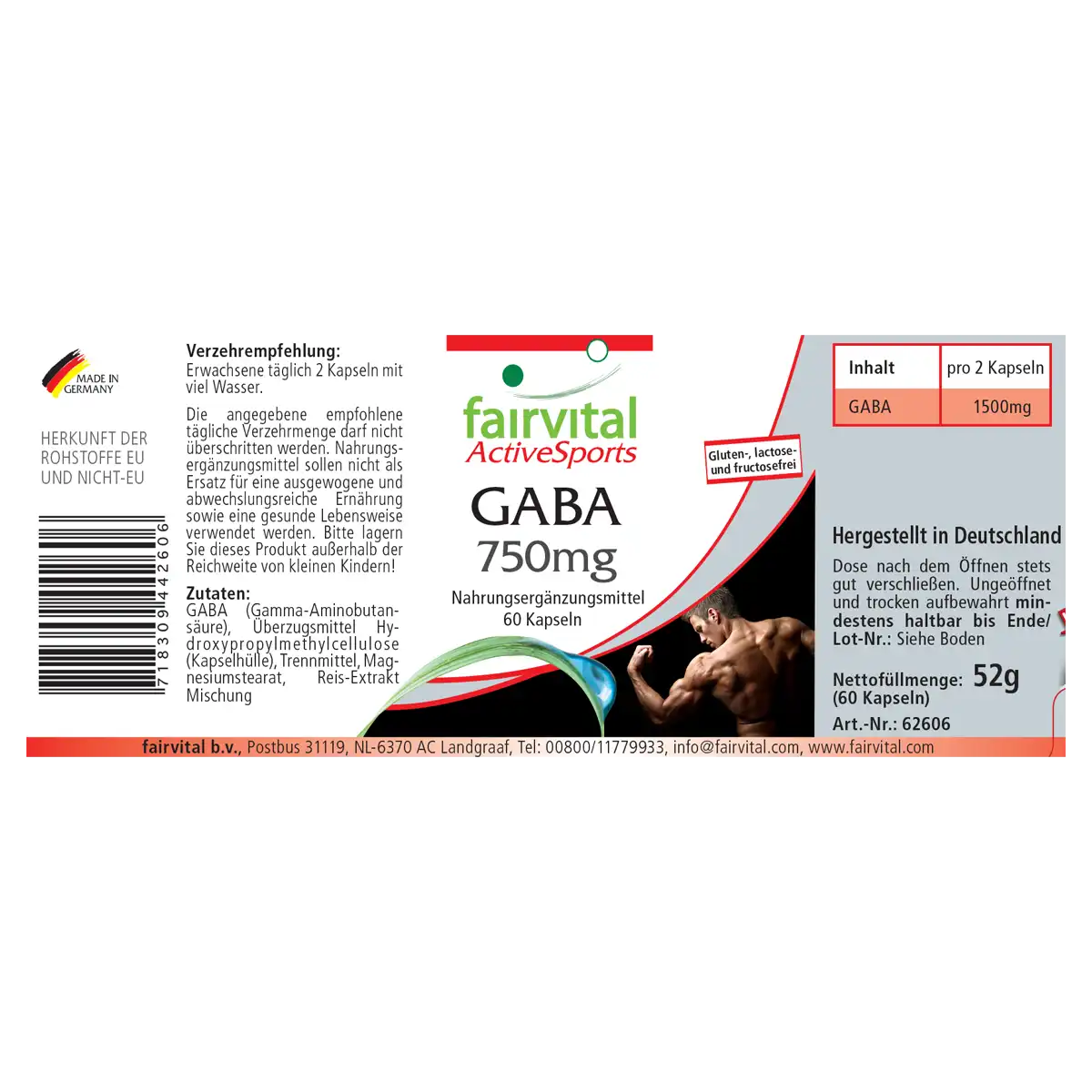 GABA 750mg - 60 Kapseln - Gamma-Aminobuttersäure - Hochdosiert und Vegan | Fairvital GABA 750mg - 60 Kapseln - Gamma-Aminobuttersäure - Hochdosiert und Vegan | Fairvital
