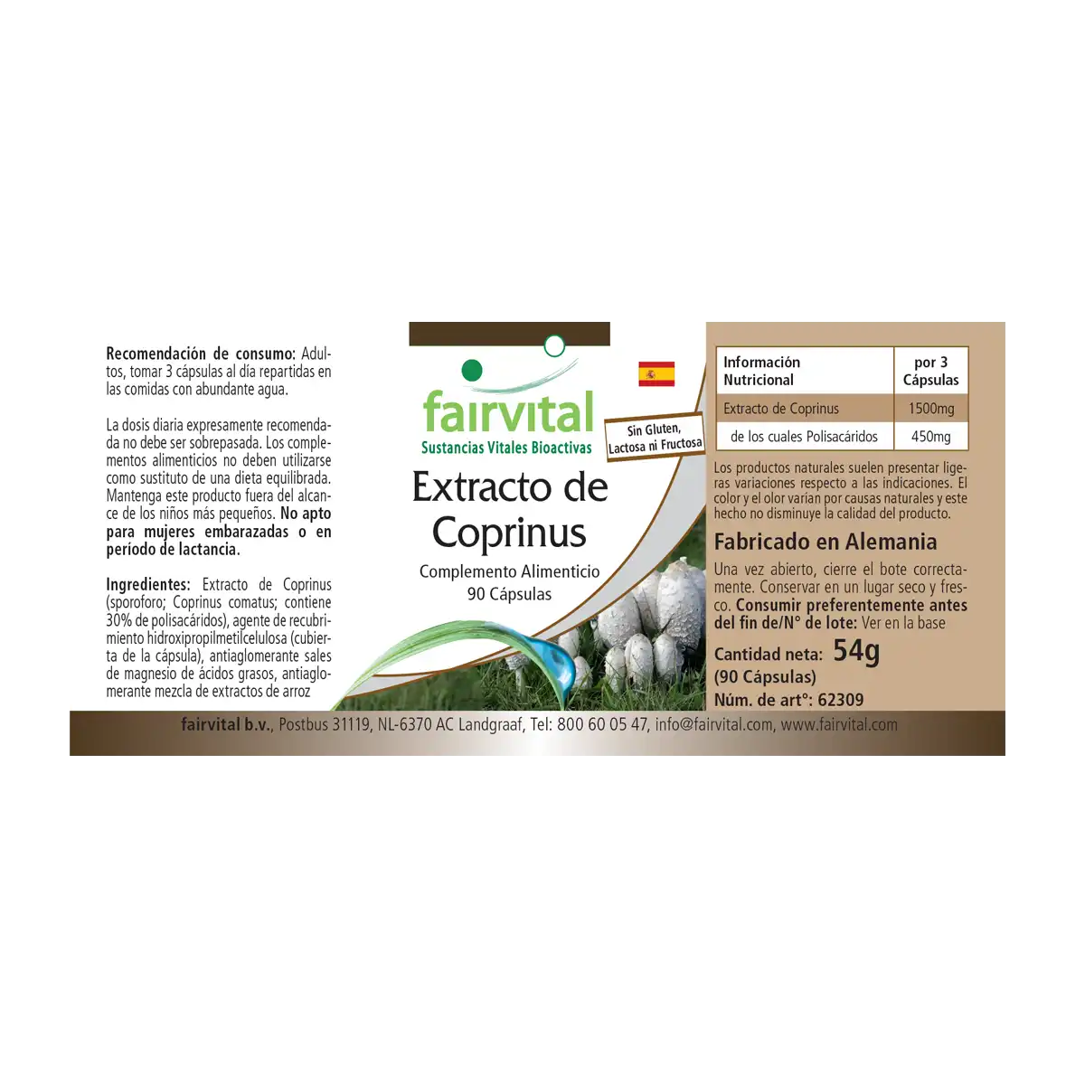 Coprinus Extrakt 500mg - 90 Kapseln - Schopftintling Kapseln - Coprinus comatus (Spargelpilz) - 30% Polysaccharide| Fairvital Coprinus Extrakt 500mg - 90 Kapseln - Schopftintling Kapseln - Coprinus comatus (Spargelpilz) - 30% Polysaccharide| Fairvital