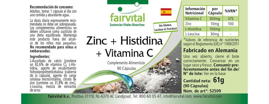 Zinc + Histidine + Vitamin C - 90 capsules