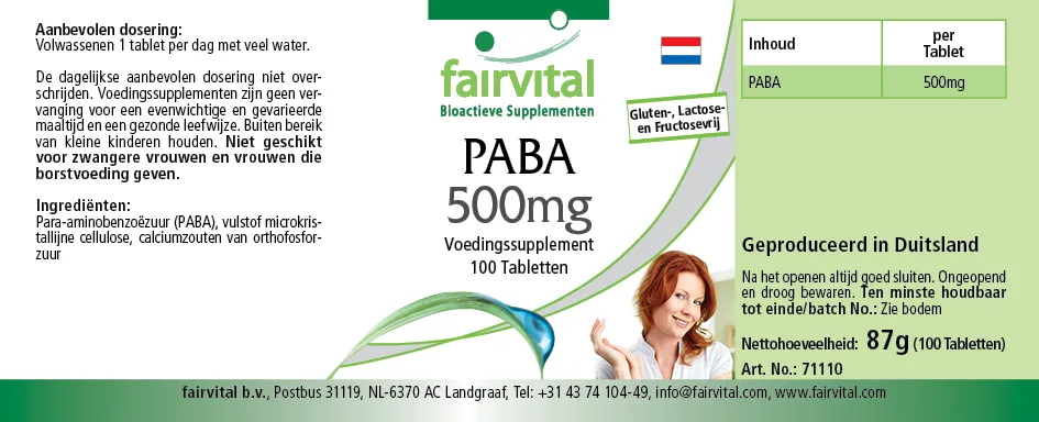 PABA 500mg - vitamin B10 - 100 tablets