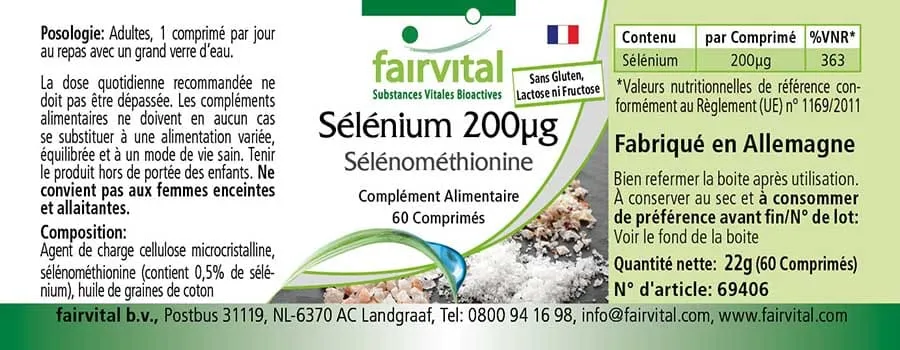 Sélénium 200µg de Sélénométhionine - 60 comprimés