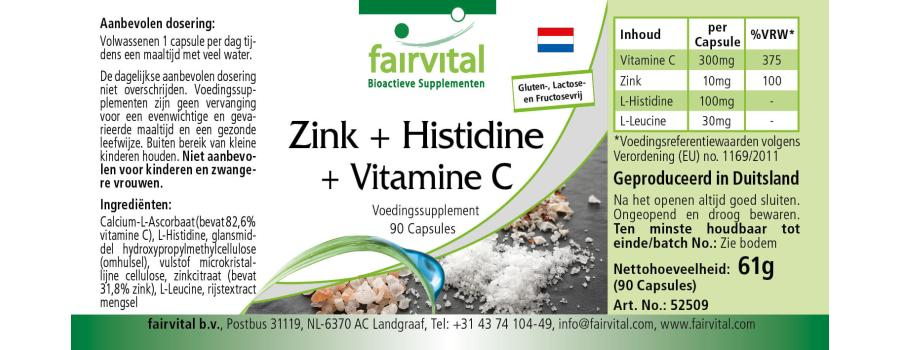 Zinc + Histidine + Vitamine C - 90 Capsules