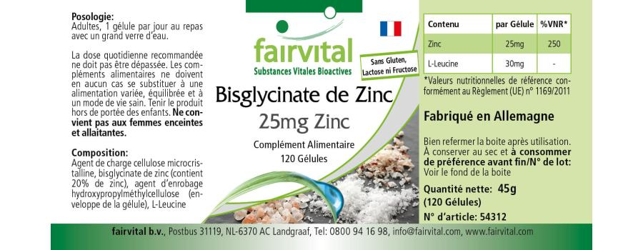 Zinc bisglycinate with 25mg zinc - 120 Capsules