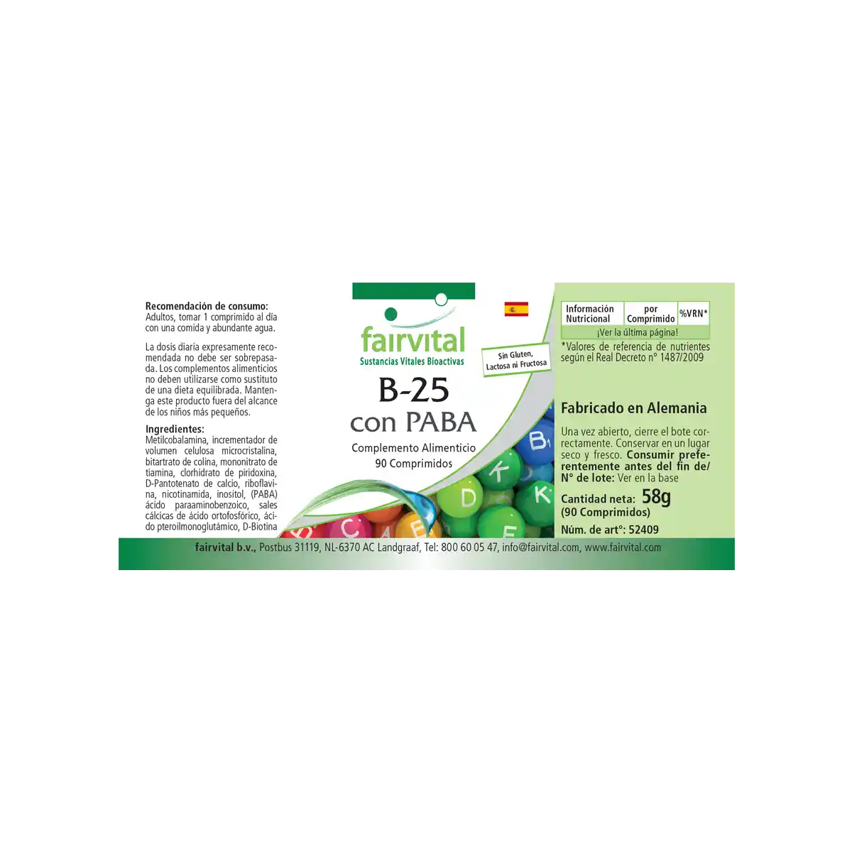 Vitamin B Complex B-25 with PABA - 90 Tablets