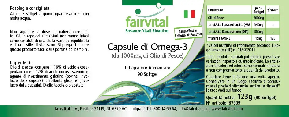 Capsules d'oméga-3 à partir de 1000mg d'huile de poisson - 90 softgels