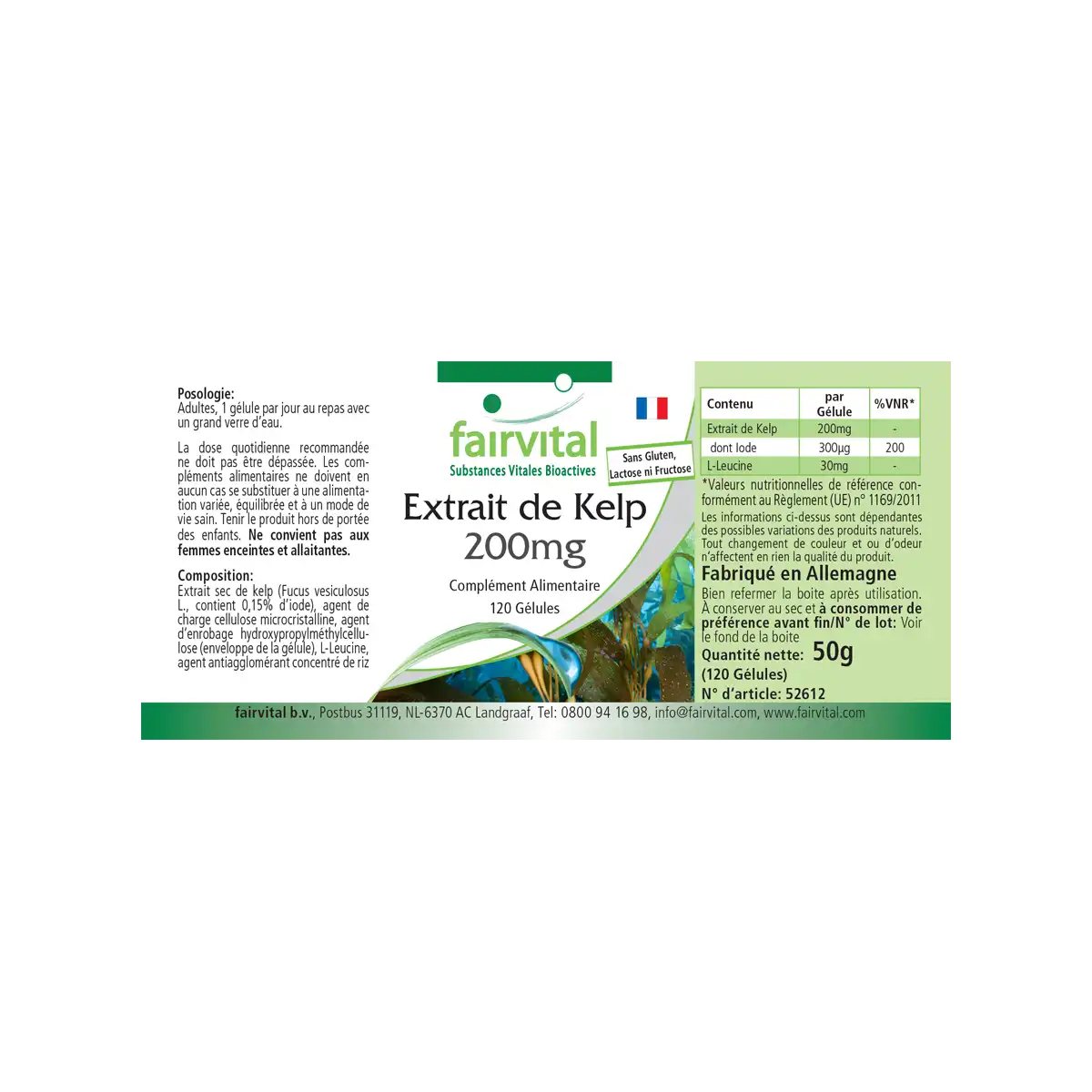 Kelp-Extrakt 200mg - 120 Kapseln - mit Jod - für Schilddrüse, Nervensystem, Haut uvm. | Fairvital Kelp-Extrakt 200mg - 120 Kapseln - mit Jod - für Schilddrüse, Nervensystem, Haut uvm. | Fairvital