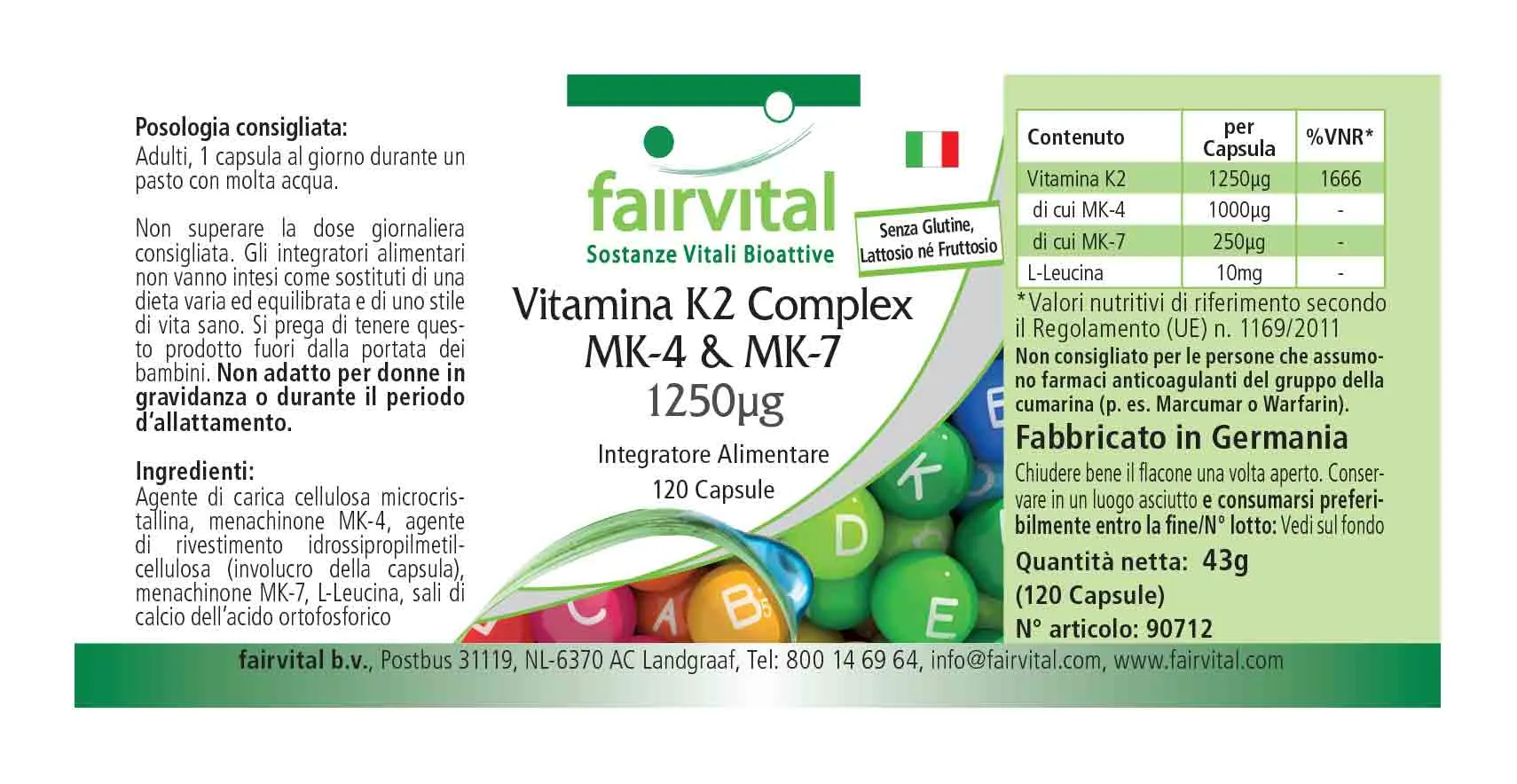 Vitamin K2 complex MK-4 & MK-7 1250µg – 120 capsules