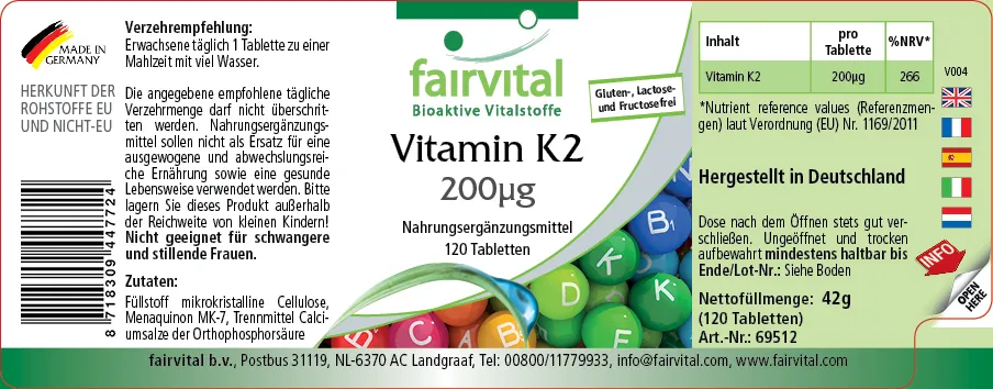 Vitamin K2 200µg - 120 vegan tablets