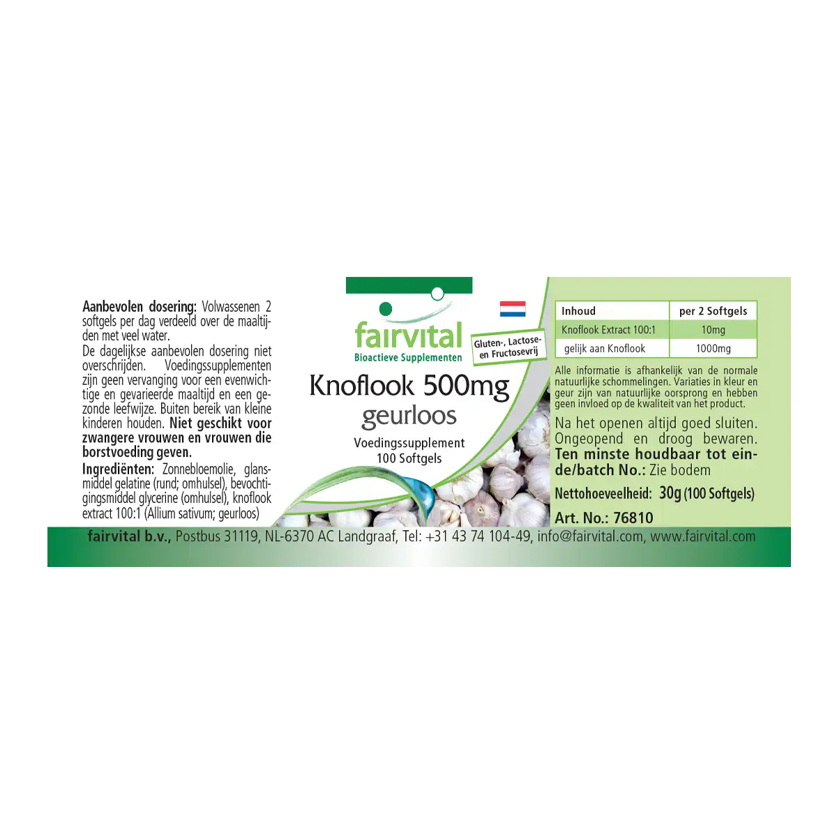 Knoflook geurloos 500mg - 100 softgels