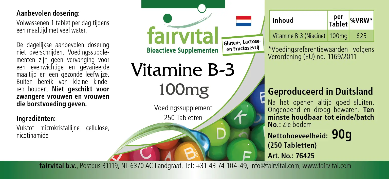 Vitamine B-3 niacine 100mg - 250 tabletten