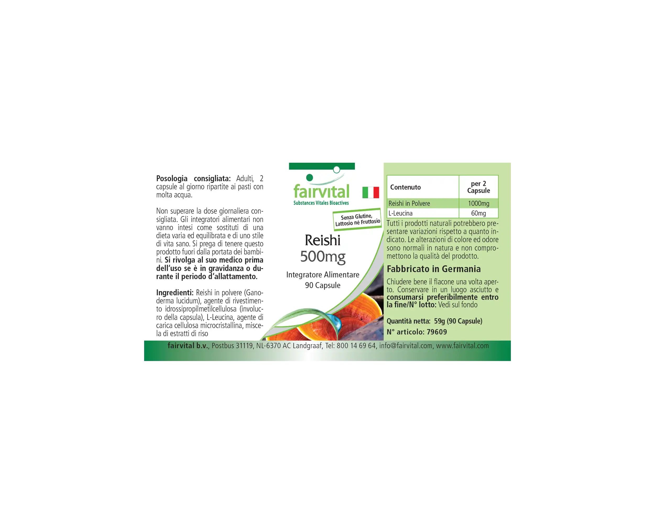 Reishi 500mg - 90 Kapseln - Ganoderma lucidum Pilzpulver - Hochdosiert und Vegan | Fairvital