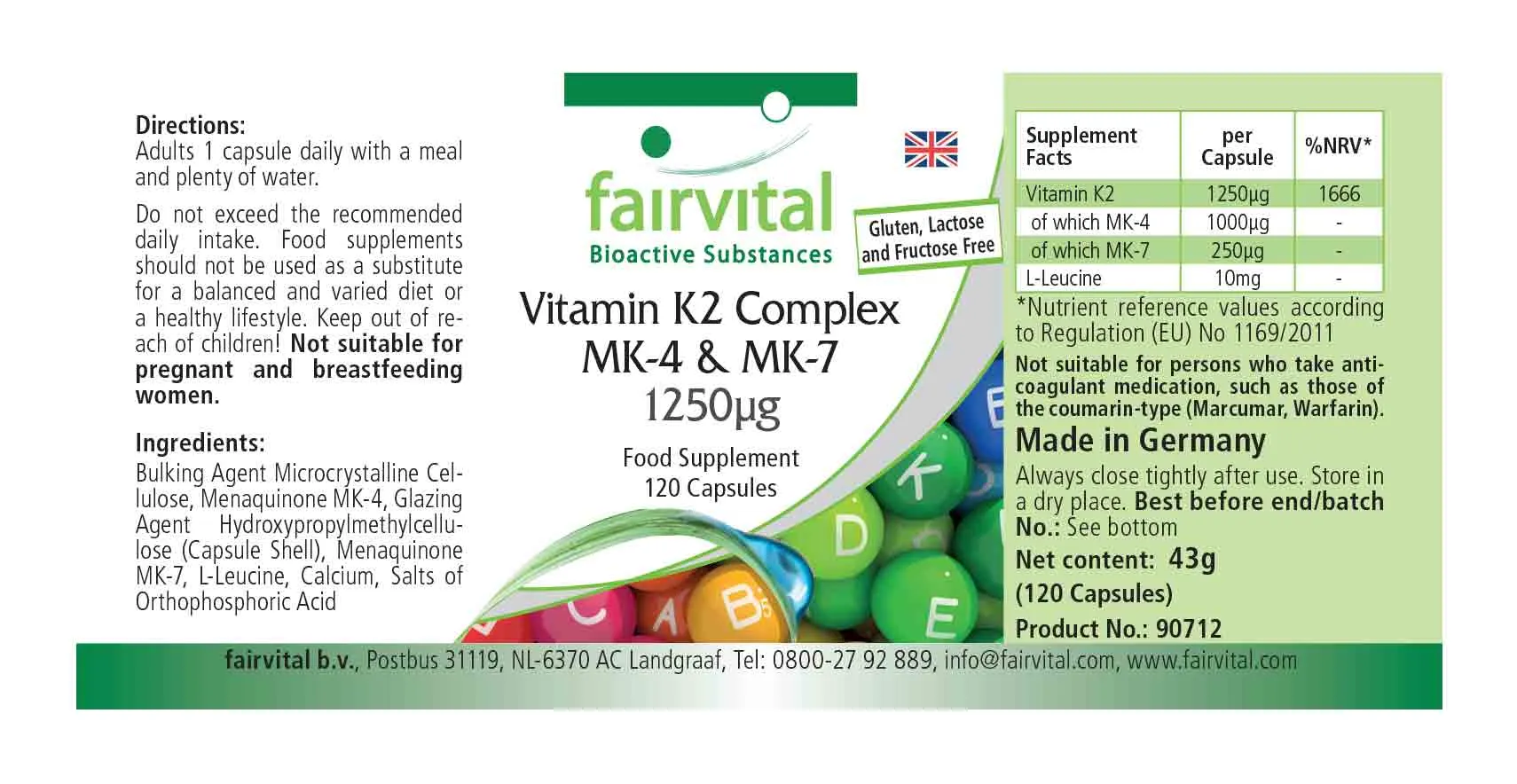 Vitamina K2 complesso MK-4 e MK-7 1250µg - 120 capsule