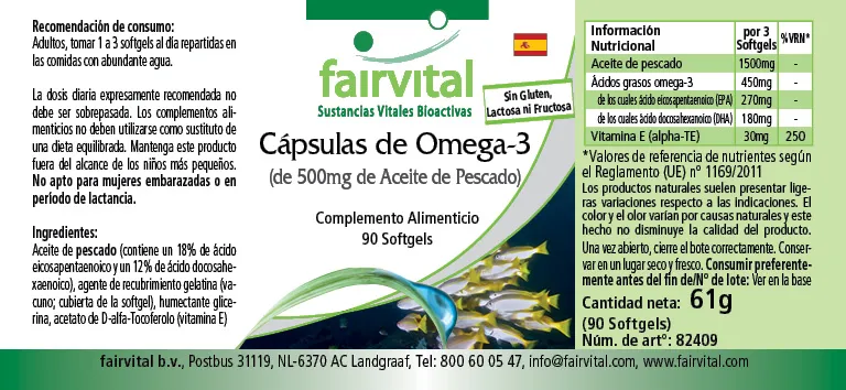 Capsules d'oméga-3 à partir de 500mg d'huile de poisson - 90 softgels