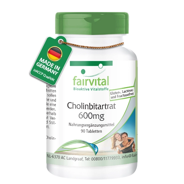 Cholinbitartrat 600mg - 90 Tabletten - für Leberfunktion, Fettstoffwechsel uvm.  - Vegan | Fairvital