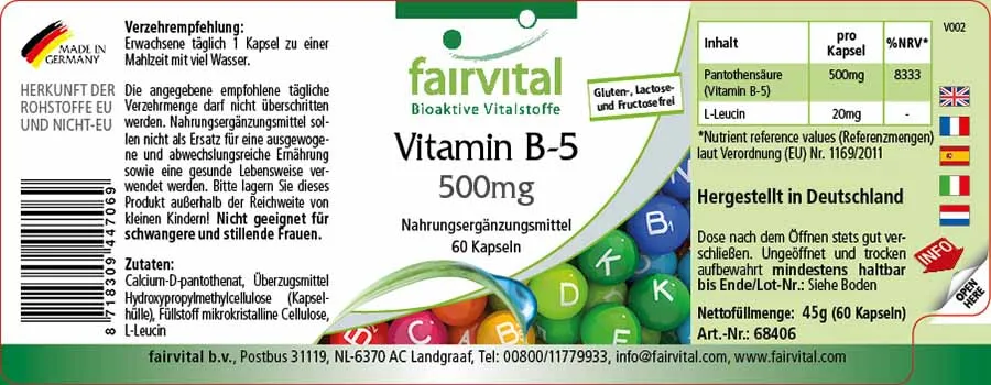 Vitamin B-5 500mg - 60 capsules