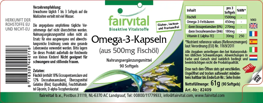 Capsule di Omega-3 da 500mg di Olio di Pesce – 90 Softgels