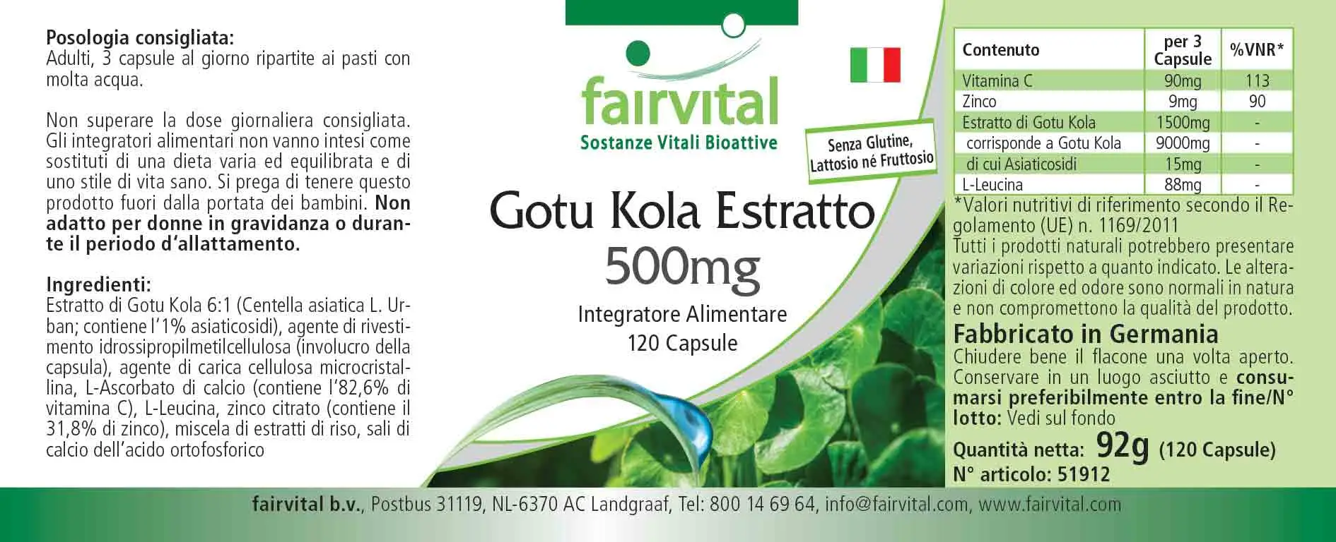 Gotu Kola extract 500mg - 120 Capsules