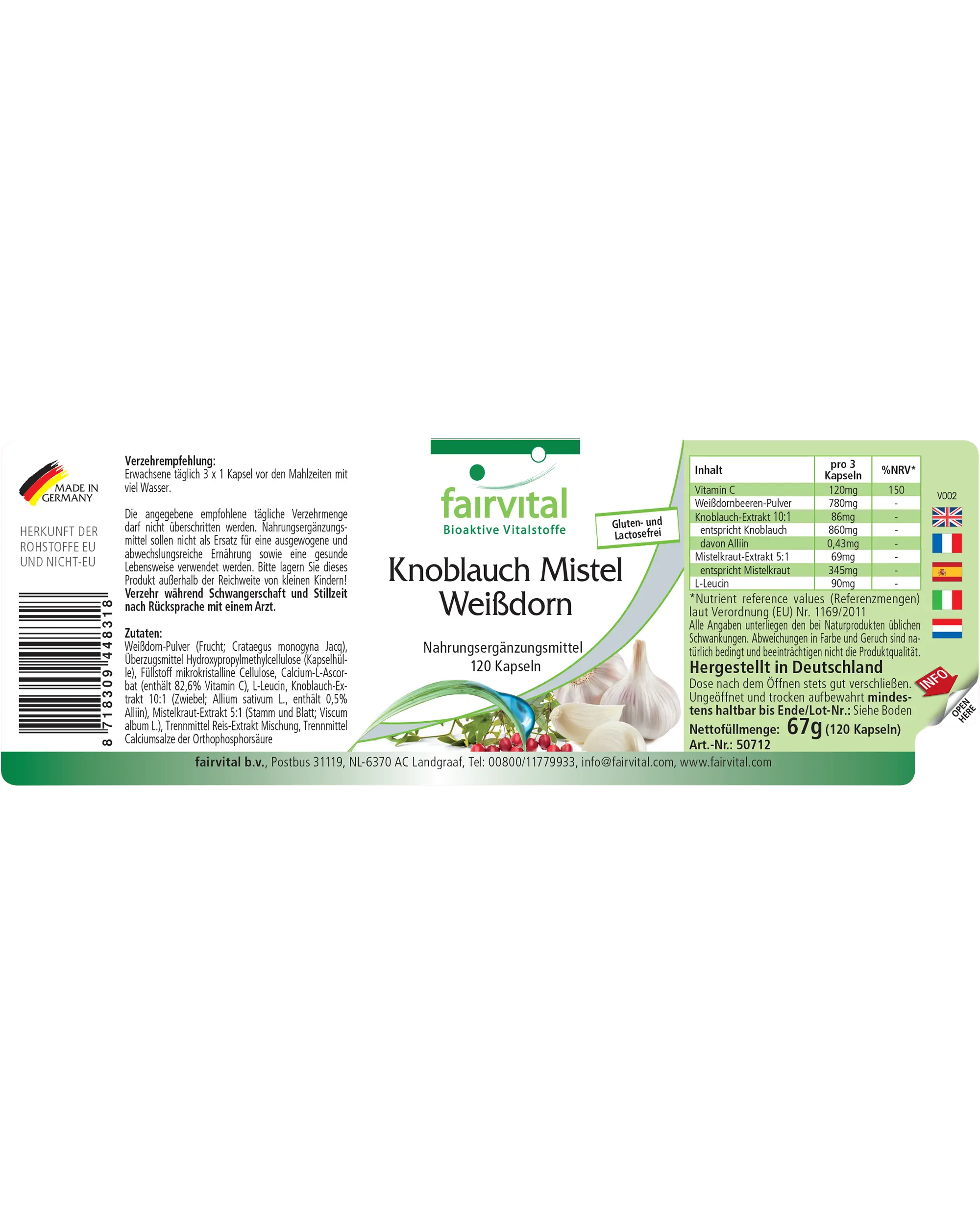 Knoblauch Mistel Weißdorn - 120 Kapseln - mit Vitamin C - für Immunsystem uvm. - Vegan | Fairvital Knoblauch Mistel Weißdorn - 120 Kapseln - mit Vitamin C - für Immunsystem uvm. - Vegan | Fairvital