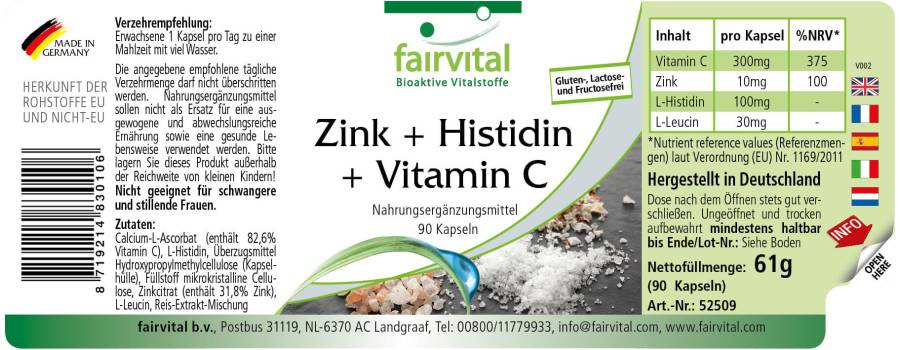 Zinc + Histidine + Vitamin C - 90 capsules