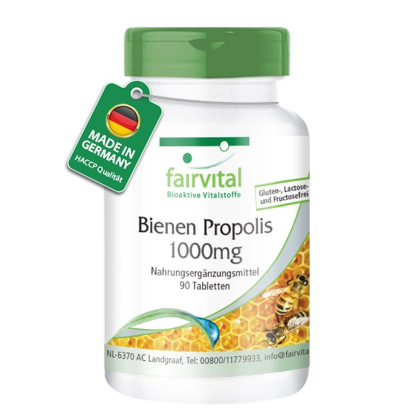 Bienen Propolis 1000mg - 90 Tabletten - Natürliches Bienenharz Extrakt - 3% Galangin - Hochdosiert | Fairvital