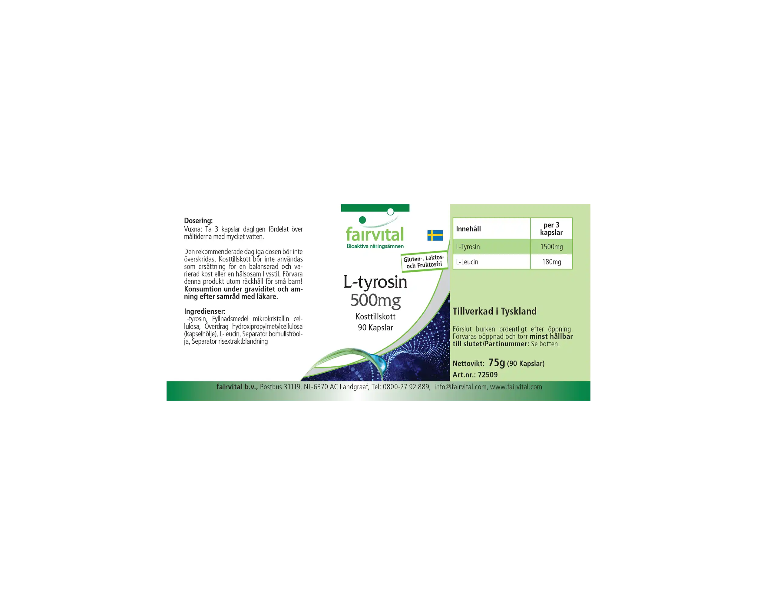 L-Tyrosin 500mg - 90 Kapseln - Hochdosiert und Vegan | Fairvital