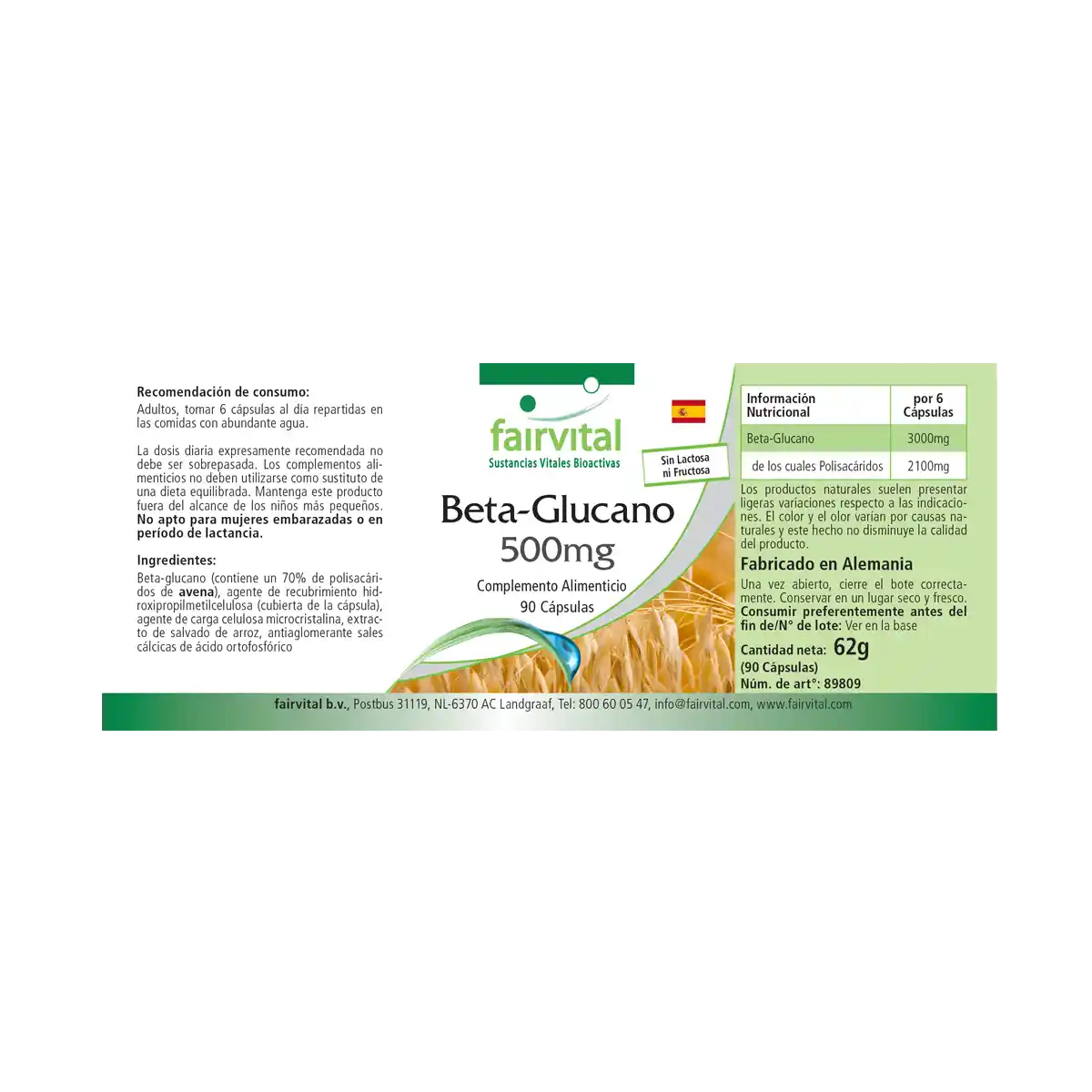 Beta-Glucan 500mg - 90 Kapseln - 70% Polysaccharide aus Hafer - Hochdosiert und Vegan | Fairvital Beta-Glucan 500mg - 90 Kapseln - 70% Polysaccharide aus Hafer - Hochdosiert und Vegan | Fairvital