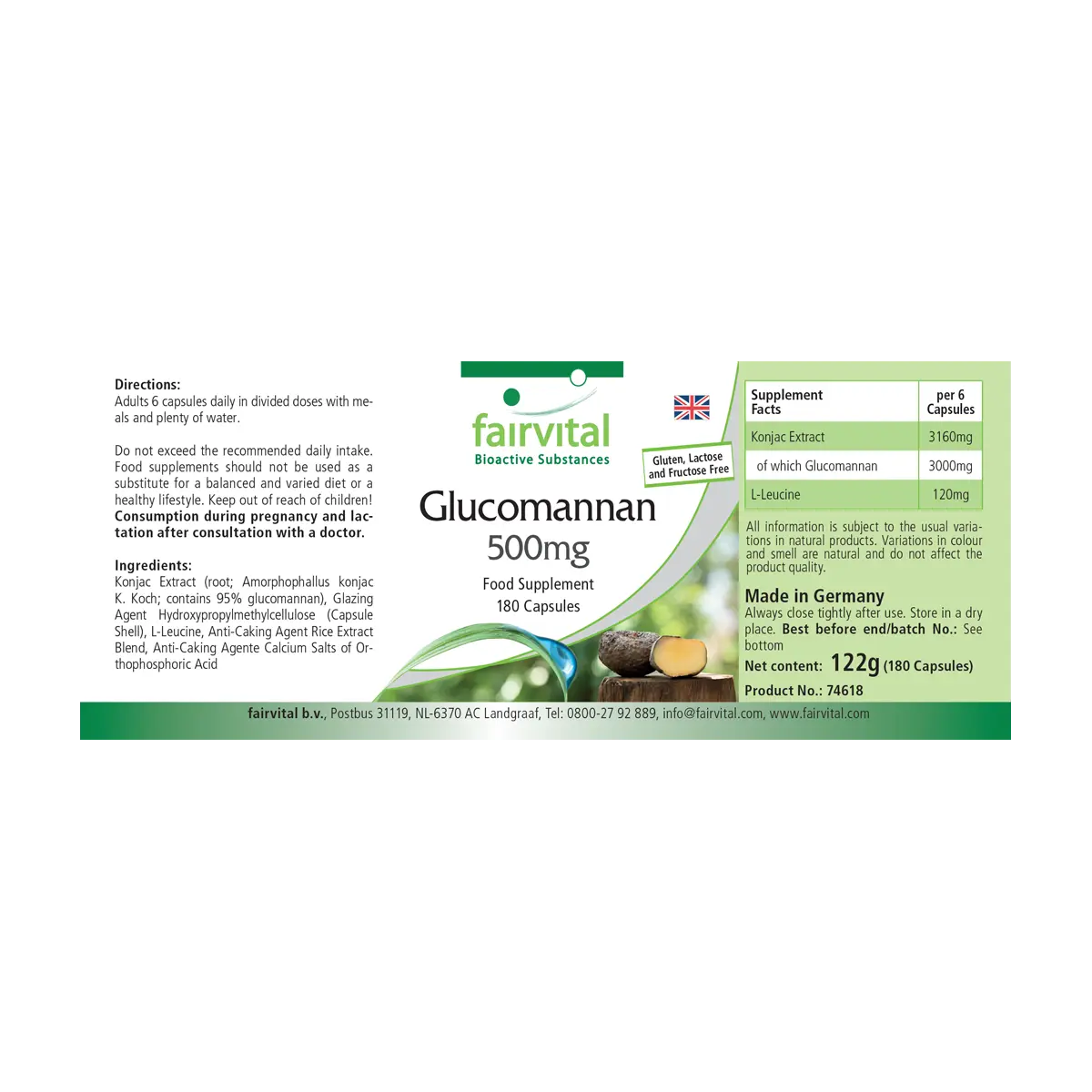 Glucomannan 500mg - Konjakwurzel - 180 Kapseln - Hochdosiert und Vegan | Fairvital Glucomannan 500mg - Konjakwurzel - 180 Kapseln - Hochdosiert und Vegan | Fairvital