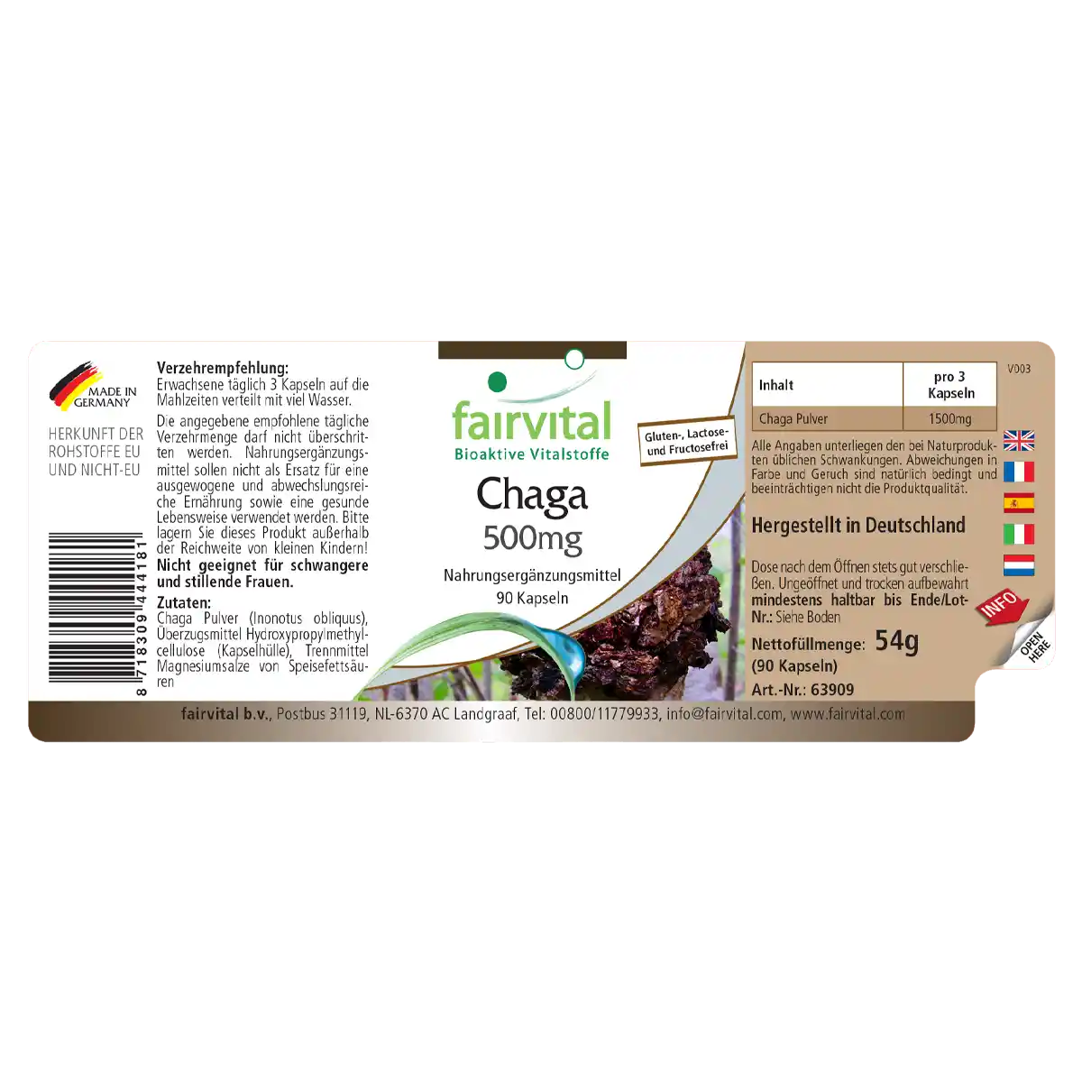 Chaga - geneeskrachtige paddenstoel 500mg - 90 capsules