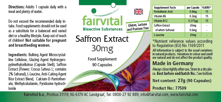 Extrait de safran 30mg - 90 gélules