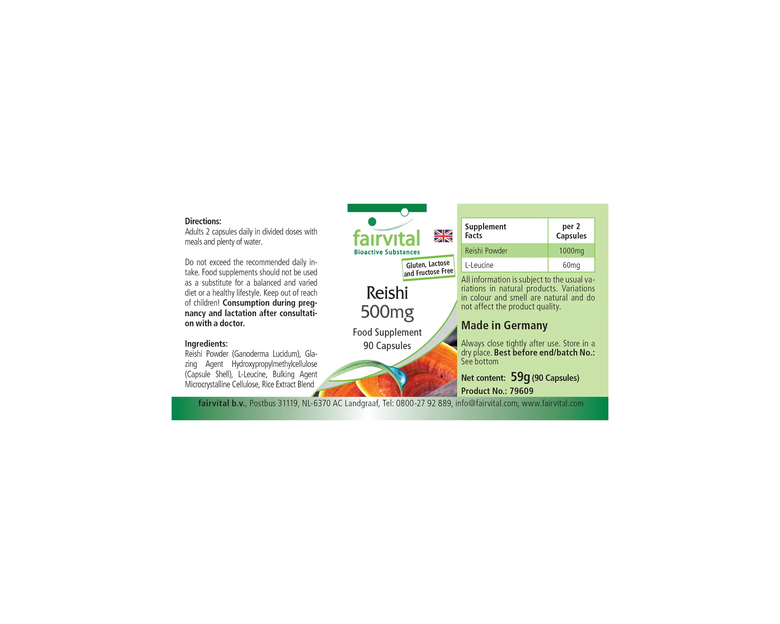 Reishi 500mg - 90 Kapseln - Ganoderma lucidum Pilzpulver - Hochdosiert und Vegan | Fairvital