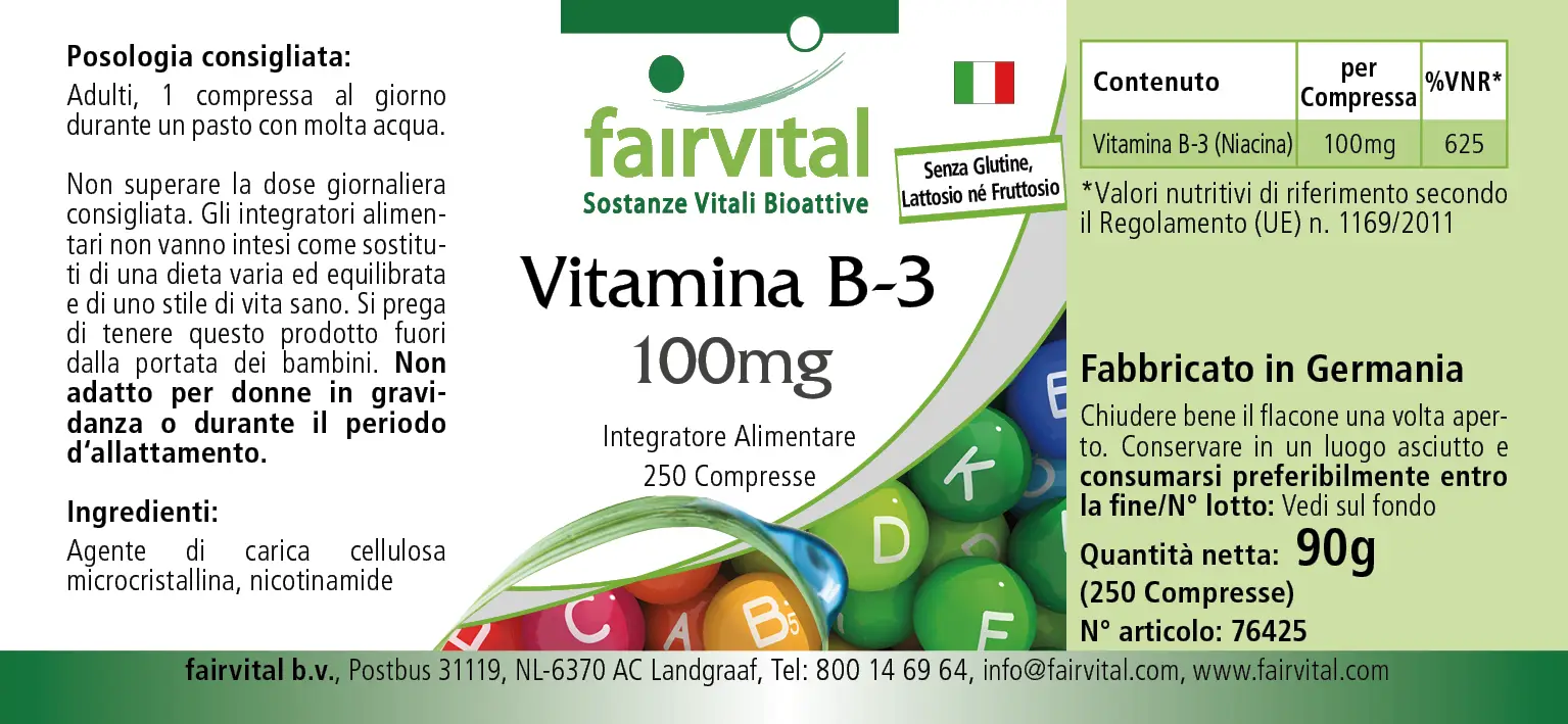 Vitamine B-3 niacine 100mg - 250 tabletten